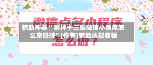 辅助神器“ 财神十三张微信小程序怎么拿好牌”(作弊)辅助透视教程-第2张图片